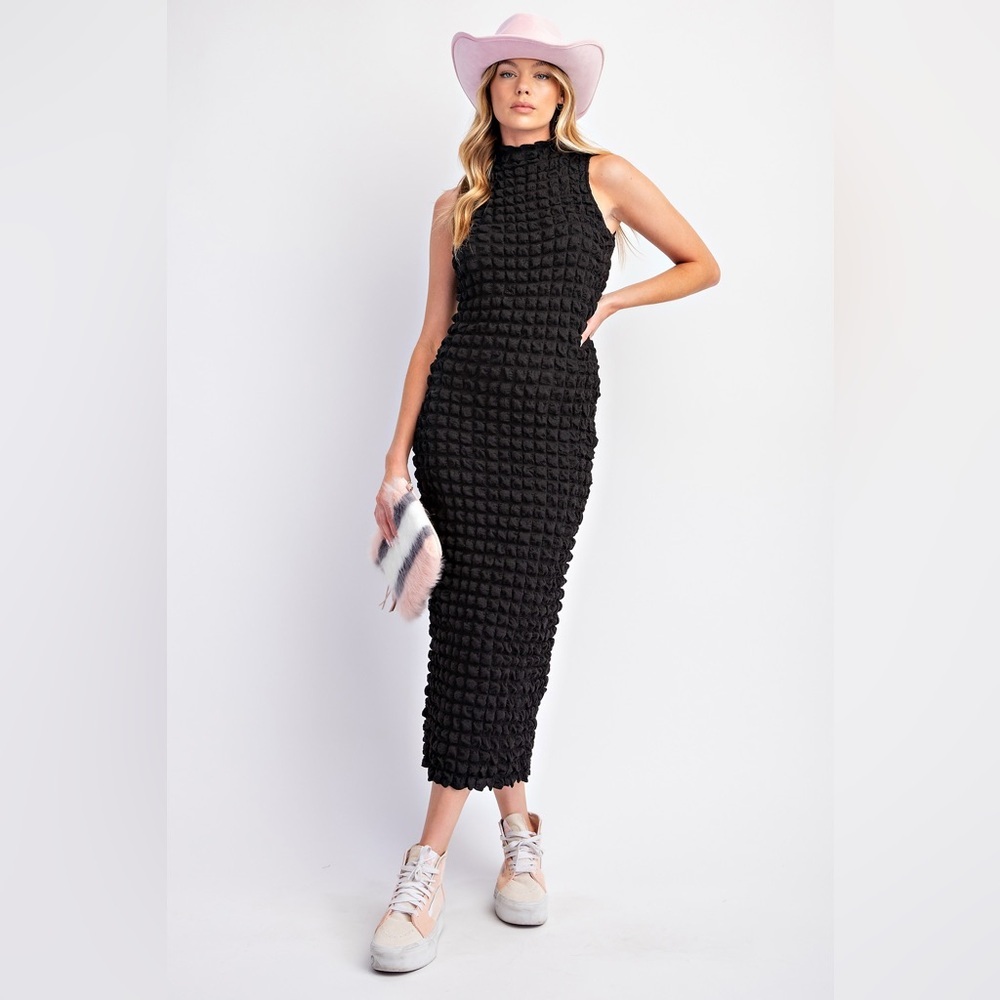 NWT Easel Black Textured maxi long fitted Dress